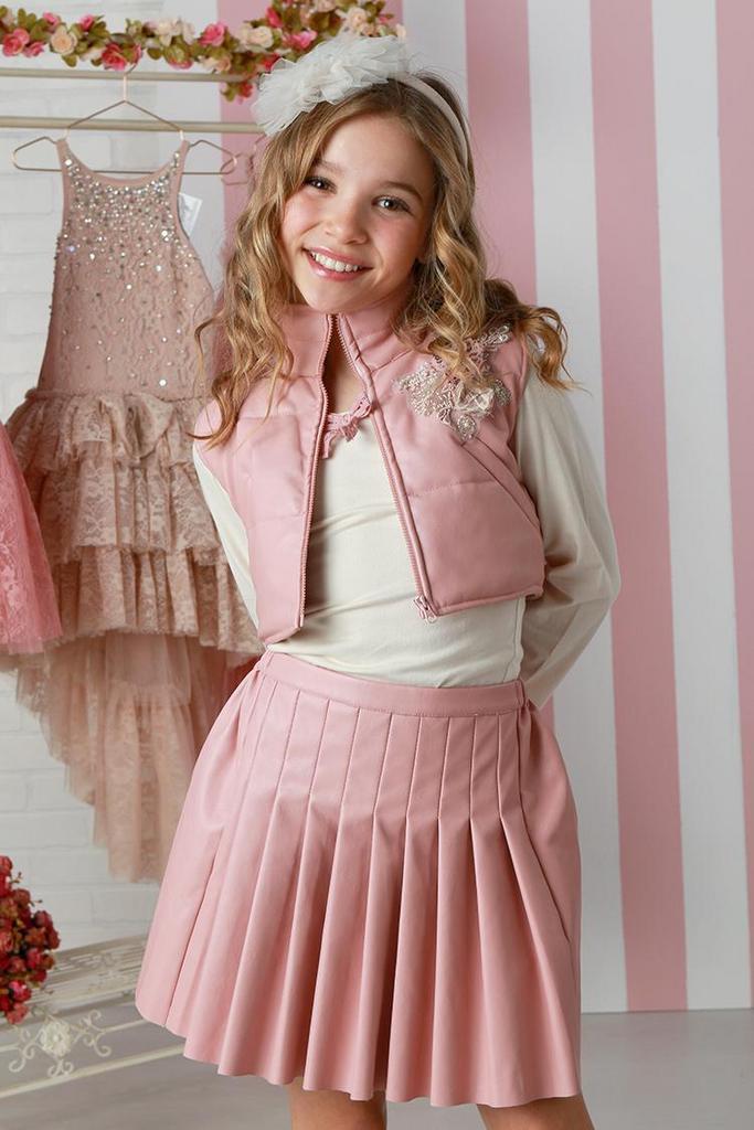 Pink Pleather Skirt Set